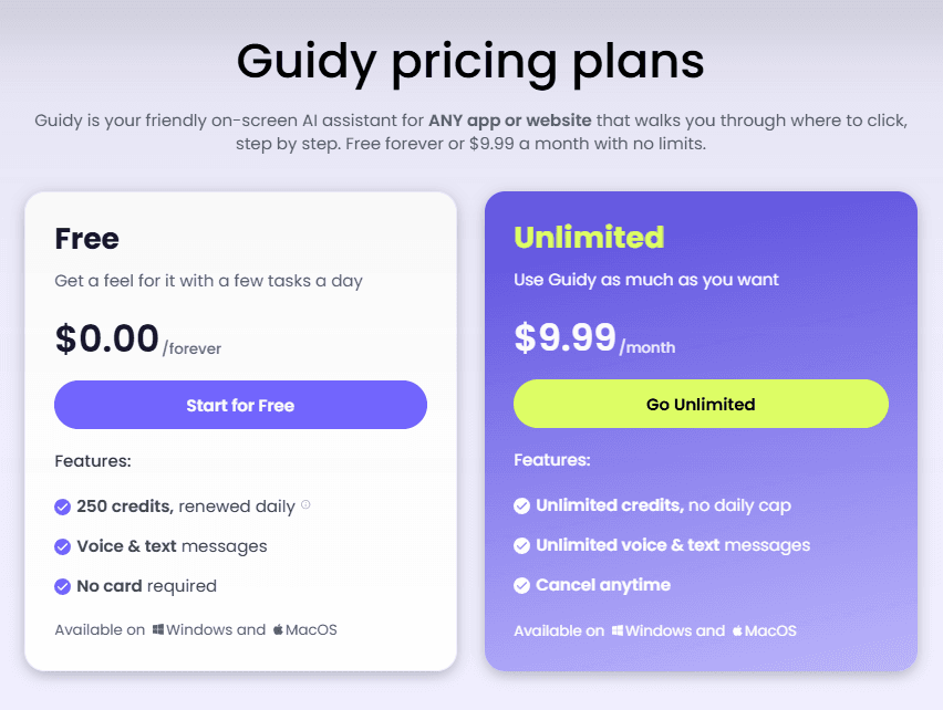 Guidy AI Desktop Assistant: We Tested It 4 Guidy AI Free and Unlimited pricing plans
